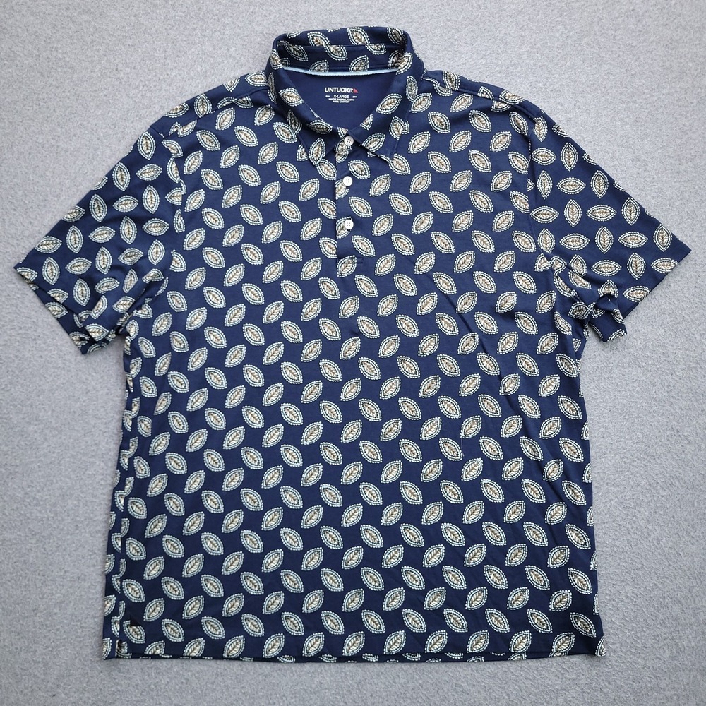 UNTUCKit Polo Shirt XL Blue Allover Print Paisley Cotton Hawaiian Mens